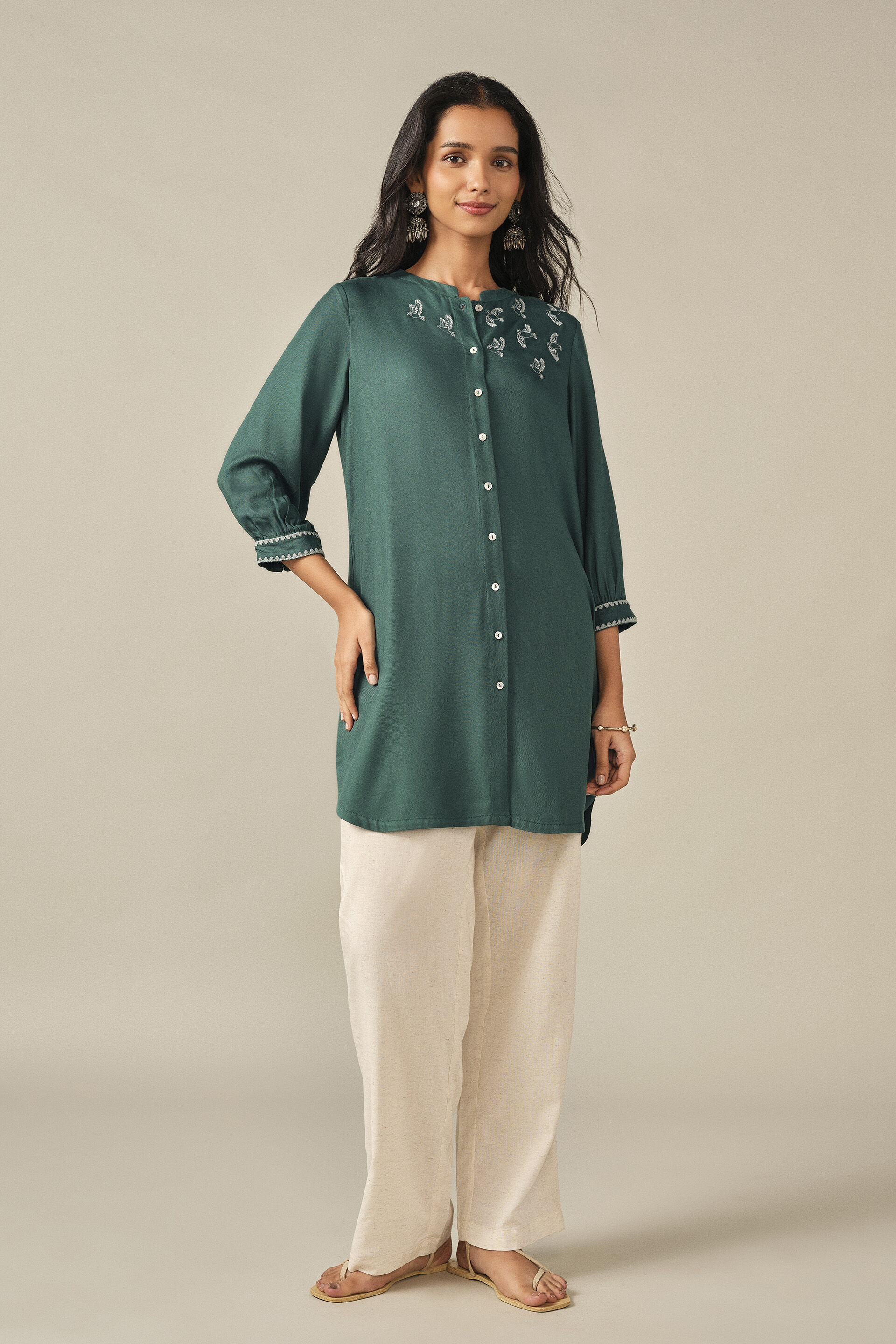 Embroidered Tunic in Teal, Teal, image 2